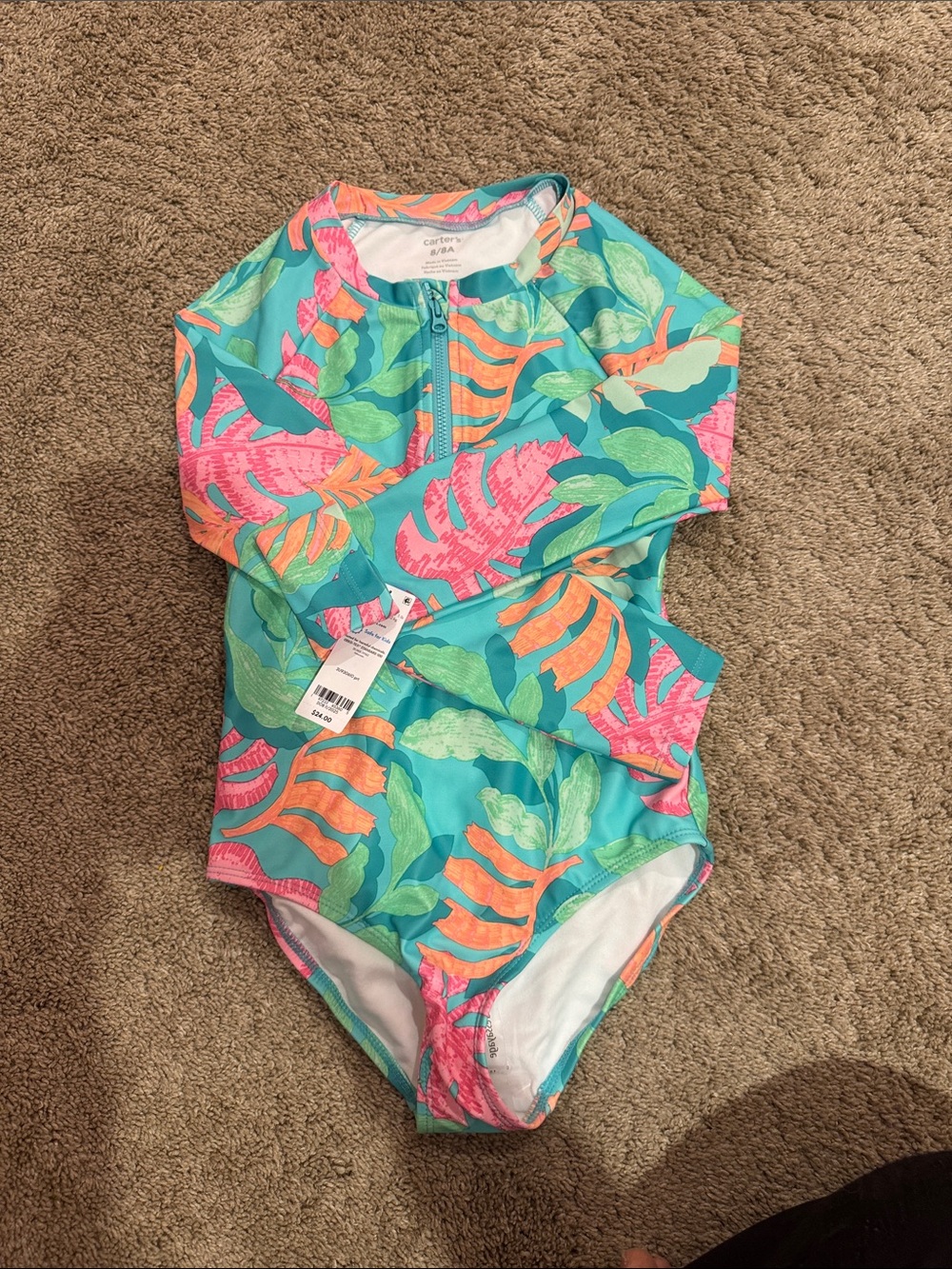 Carter's Turquoise Girls' Tropical Zip-Front Long Sleeve Rashguard